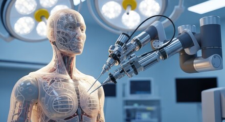 Advanced robotic surgery on a simulated human body demonstrating innovative medical technology