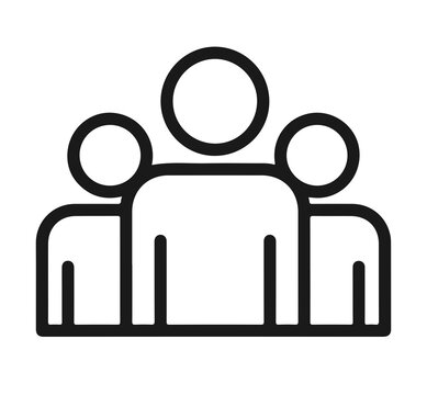 Outline illustration of three people standing together in a group icon