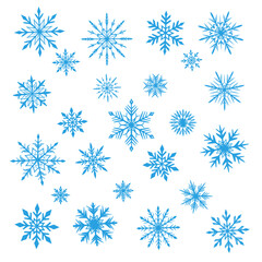 Diverse Blue Snowflakes Set Isolated on White Background