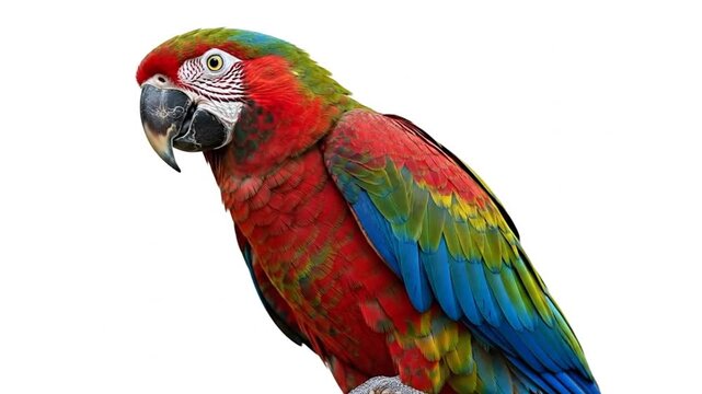 Scarlet macaw isolated on white background in various angled close-ups