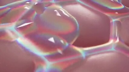 Microscopic View of Collagen Structure and Skin Repair Process. 3D Animation of Hydration, Rejuvenation, and Anti-aging Concept with Soft Pearlescent Lighting for Cosmetic Advertisements