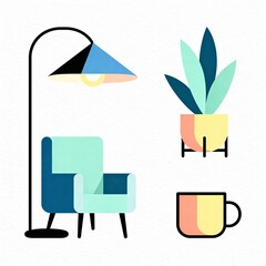 Fototapeta premium Cartoon Style Flat Vector Icons Set — Minimal Home Icons on White
