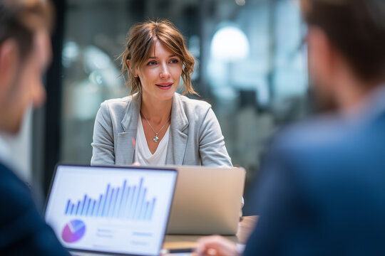 Female business leader presenting data in meeting
