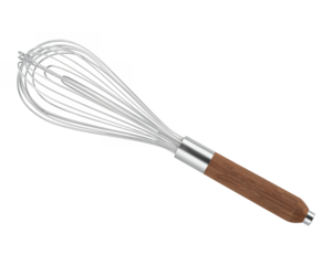 Stainless Steel Wire Whisk with Wood Handle for Baking and Cooking, Kitchen Utensil Isolated, png isolated on transparent background