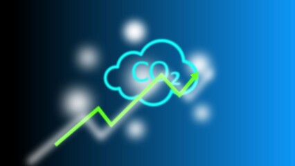 C O2 cloud icon with rising green graph on blue and black gradient background carbon dioxide symbol