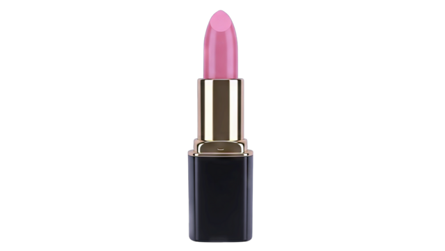 Elegant Pink Lipstick Tube with Gold Accent and Black Base Isolated on Transparent Background for Makeup and Beauty Product Photography