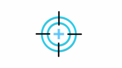 Crosshair target symbol with blue circles and light blue plus sign on white background reticle scope
