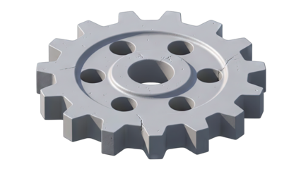 Gray Metallic Gear with Multiple Holes Isolated on White Background with Subtle Shadows Detailed Mechanical Component for Industrial and Engineering Concepts