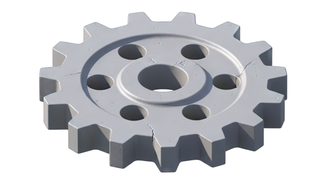 Gray Metallic Gear with Multiple Holes Isolated on White Background with Subtle Shadows Detailed Mechanical Component for Industrial and Engineering Concepts