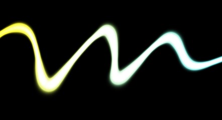 Neon colour liquid fluids light streak rays wave shaped horizontal lines on black background. Abstract glowing neon blurred lines curved lines backdrop design.