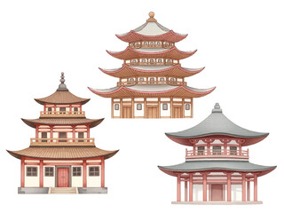 Fototapeta premium Cute Watercolor Pagoda Architecture Illustration