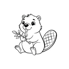 Cute Baby Beaver, Adorable Line Art Animal Illustration