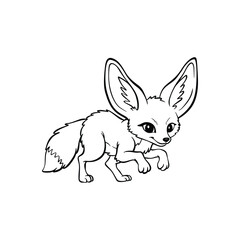 Cute Baby Fennec Fox, Adorable Line Art Animal Illustration