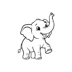 Cute Baby Elephant, Adorable Line Art Animal Illustration