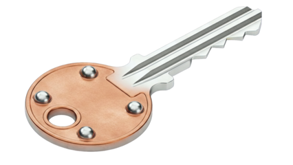 Metallic Key With Copper Head And Silver Shaft On A Transparent Background With A Subtle Glow Illuminated By Soft Light