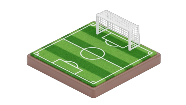 Miniature Soccer Field with Goal and Detailed Grass Texture on a Transparent Background