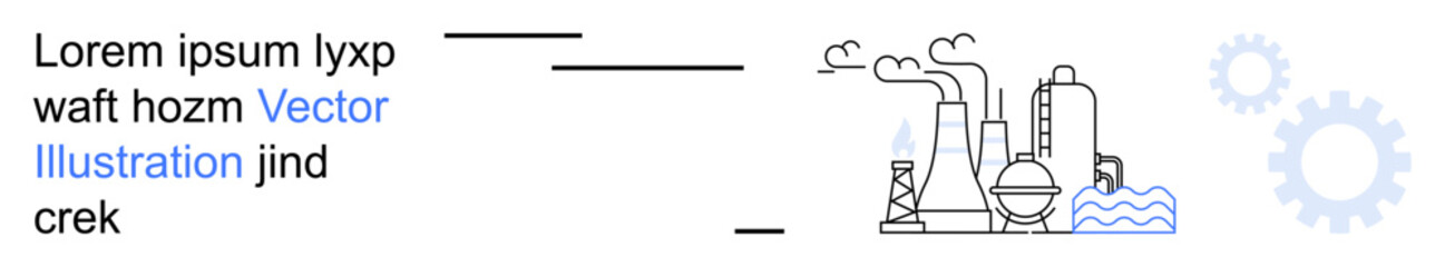 Pollution, environmental issues, industry, manufacturing, sustainability, climate change. Factory with smoking chimneys and gears. Pollution and environmental issues theme