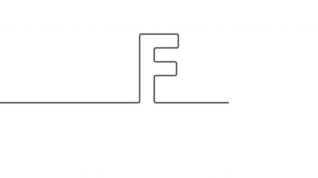 Letter F. Animation of a continuous line. A letter drawn with a single line