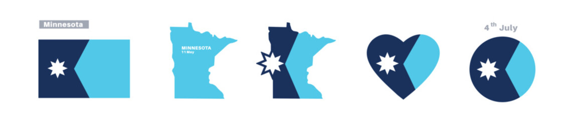 Minnesota flag and map set. Minnesota state flag in May 11th Celebration