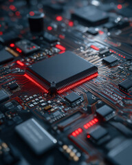 Copper-toned motherboard close-up with subtle glow and bokeh reflections &mdash; dark moody tech render