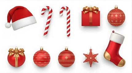 Festive red and gold christmas holiday decoration elements collection isolated