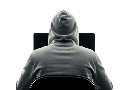 Anonymous hacker wearing a hood works on a computer in the dark - Powered by Adobe