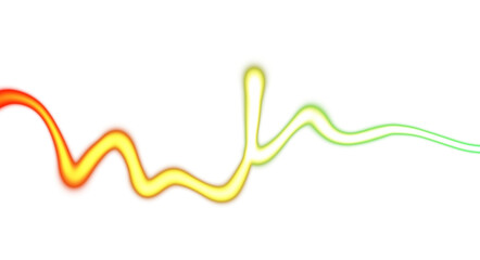 Neon glowing liquid fluids colour wave shaped horizontal glowing lines on transparent background. Abstract glowing light streak rays or light beams effect overlay png background.