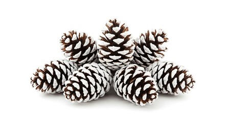 Close up of pine cones on white background for design