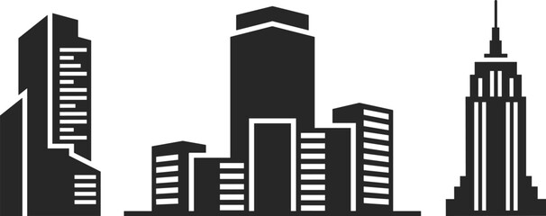 Modern, iconic, and abstract city skyline vector silhouette collection, featuring skyscrapers, urban buildings, and architectural towers for business, finance © Ponkaj Creatives