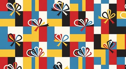 Obraz premium Colorful abstract design featuring geometric shapes and stylized bows