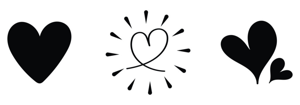 Hand drawn hearts. unique heart various styles and shapes. Scribble love symbols for valentine designs. eps 10