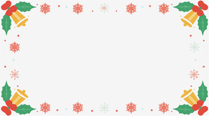 Vector Christmas frame background with flat design, featuring a minimalist aesthetic, vibrant festive colors, and bold lines, set against a clean 