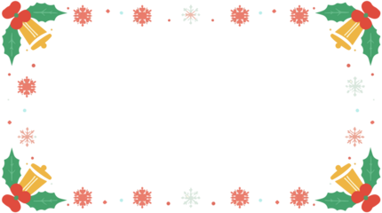 Christmas frame background with flat design, featuring a minimalist aesthetic, vibrant festive colors, and bold lines, set against a clean with png tranparent