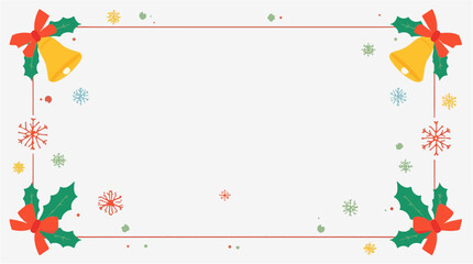 Vector Christmas frame background with flat design, featuring a minimalist aesthetic, vibrant festive colors, and bold lines, set against a clean 