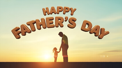 Happy Father's Day Silhouette of Father and Daughter at Sunset Celebrating Love and Family