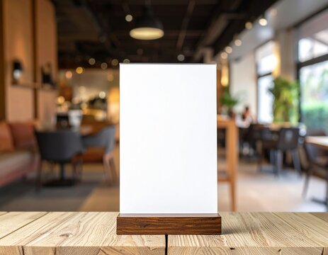 Blank Table Tent Mockup in Modern Cafe Setting