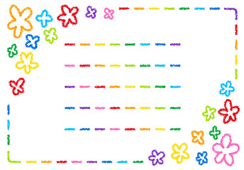 手描きのクレヨン素材　背景　花のフレーム　カード