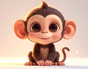 Adorable Cartoon Monkey with Big Eyes and a Sweet Smile.