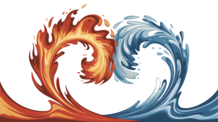 Dynamic fire and water clash in a striking abstract illustration
