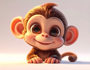 Adorable Cartoon Monkey with Big Eyes and a Sweet Smile.