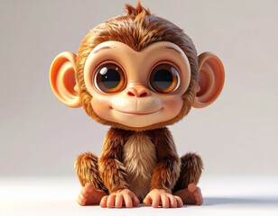 Adorable Cartoon Monkey with Big Eyes and Fluffy Fur.