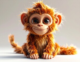 Adorable Cartoon Monkey with Big Eyes and Fluffy Fur.