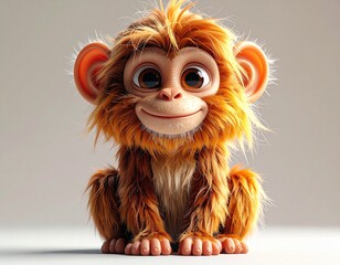 Adorable Cartoon Monkey with Big Eyes and Fluffy Fur.