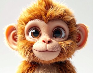 Adorable Cartoon Monkey with Big Eyes and Fluffy Fur.