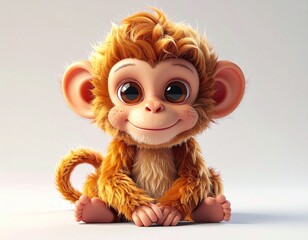 Adorable Cartoon Monkey with Big Eyes and Furry Texture.