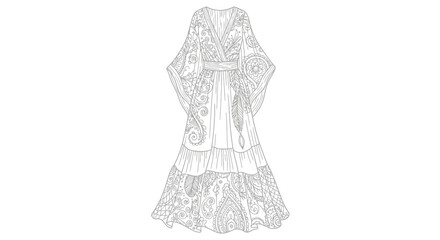 Obraz premium Intricate detailed line art illustration of a bohemian styled long dress design