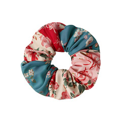 Floral print scrunchie hair tie hair accessory hair elastic ponytail holder fashion hair style woman girl on transparent background