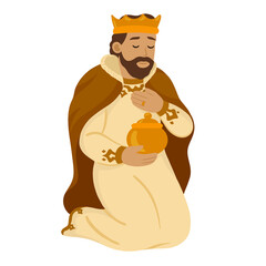 Wise King Kneeling With A Gift