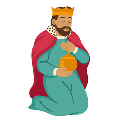 Wise King Kneeling With A Gift