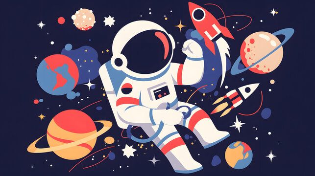 flat illustration of astronaut character in space